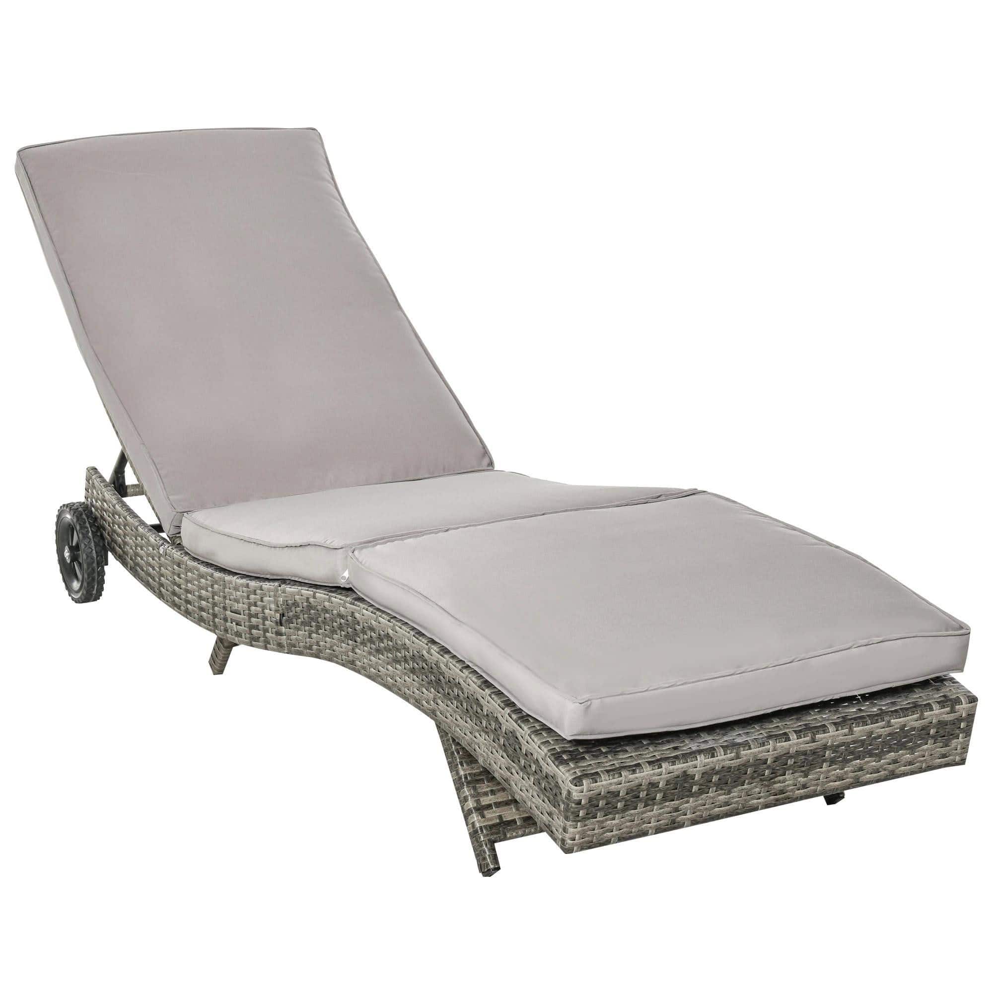 Resenkos - Chaise Lounger With 5-Level Backrest Adjustment, Cushioned Patio Sun Lounger, Easy-Moving Wheels - Gray