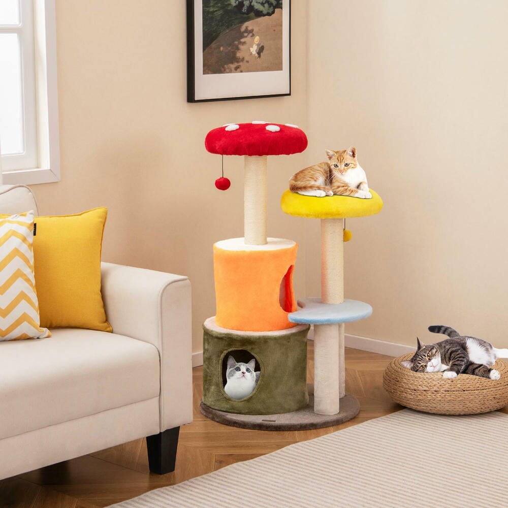 Back. Kadyn - 43-Inch Cute Cat Tree with Two Condos and Padded Perch Platforms, Multicolor - Multicolor.