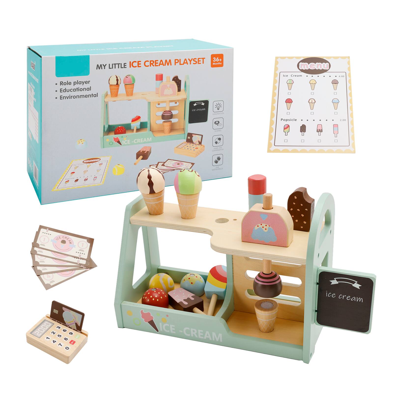 C.N | NT PLAYSET 36+ MY LITTLE ICE CREAM Barn Role player Educational Environmental menu Ne Cream - ram - Popsicle 2.00 - ICE -CREAM - - - 1 - d CREAL 1 : ice cream 2000 I - 2 4 . 7 da ICE -CREAM