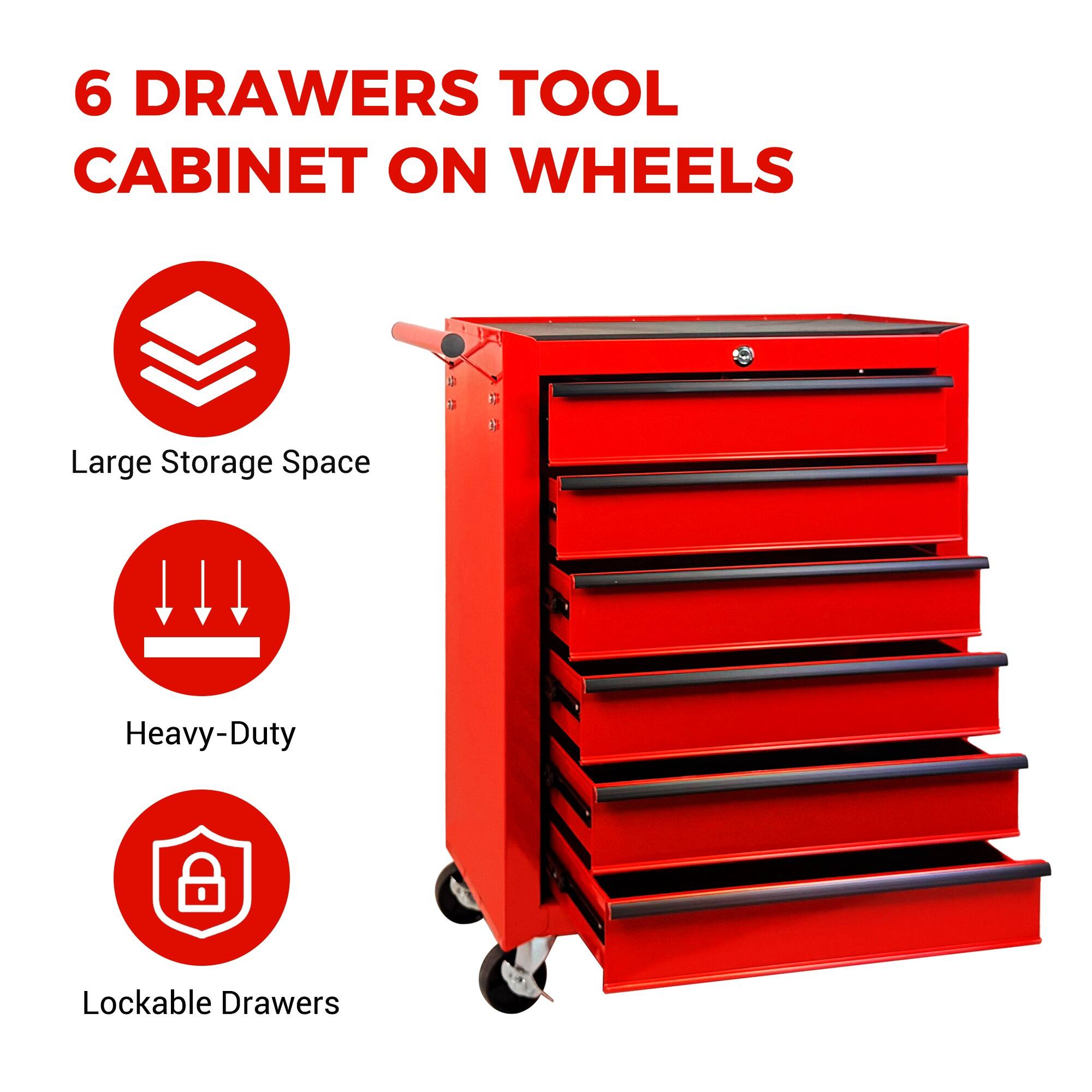 6 Drawers Tool Cabinet on Wheels

- Large Storage Space
- Heavy-Duty
- Lockable Drawers