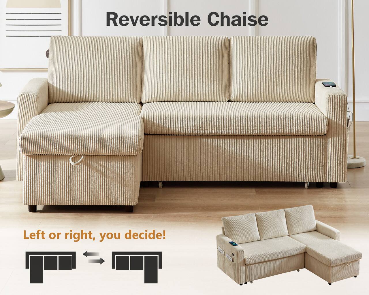 Reversible Chaise  
Left or right, you decide!