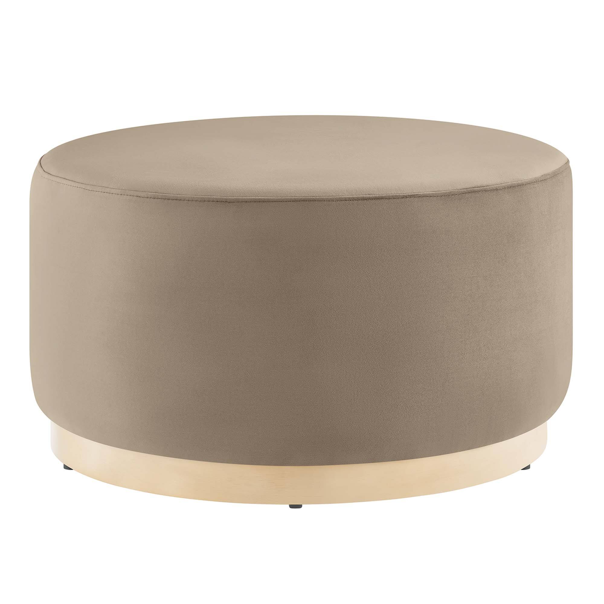 Angle. Modway - Tilden Large 29" Round Performance Velvet Upholstered Ottoman by Modway - Taupe Natural.