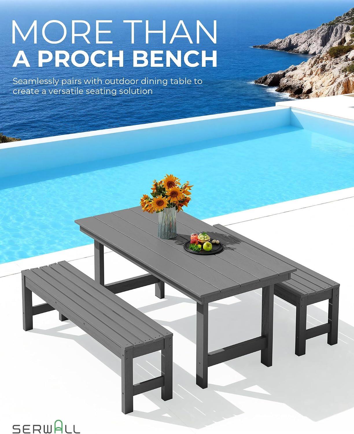 SERWALL 47 Inches Backless Outdoor Bench for 2 Person, All Weather HDPE ...