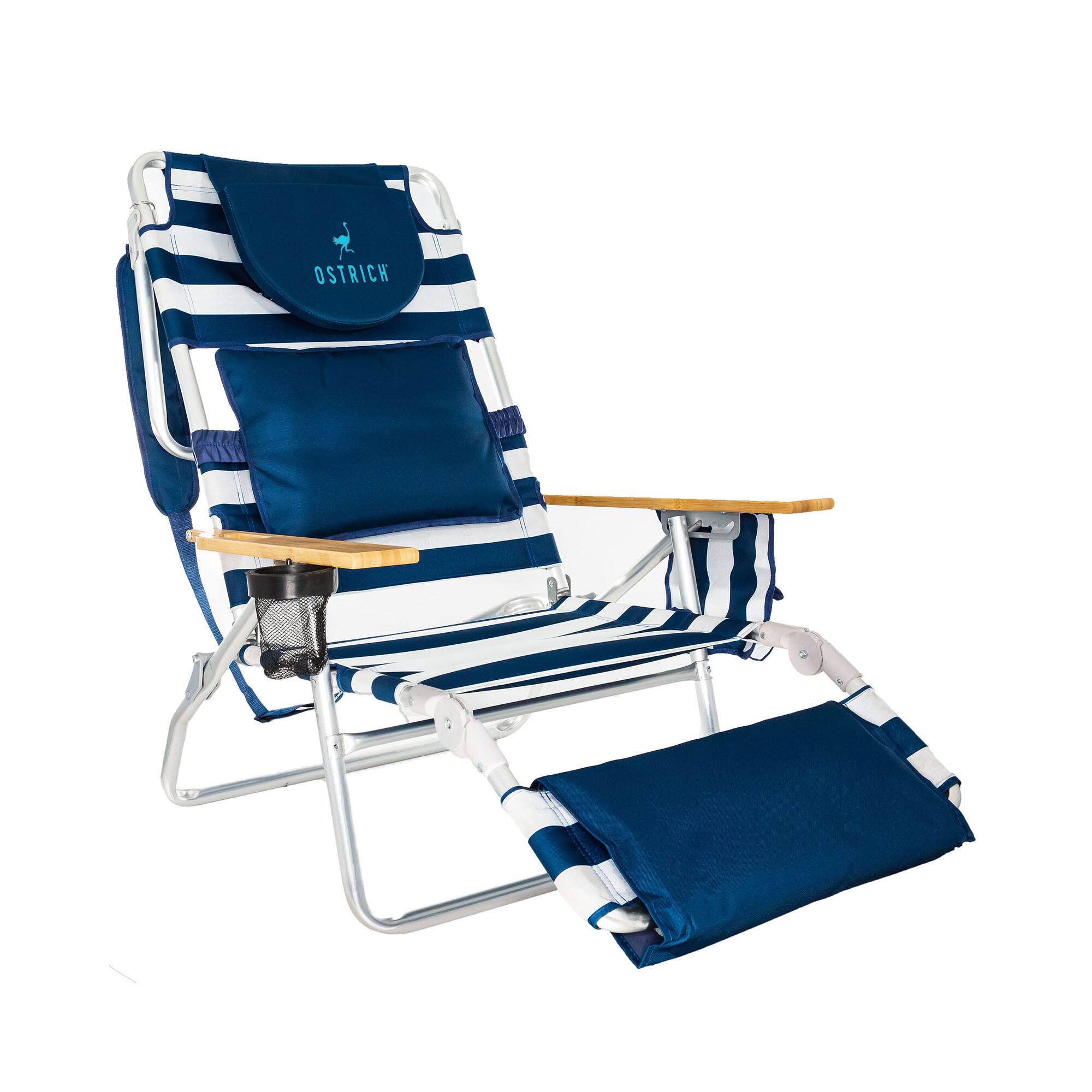 Alt View 4. Ostrich - Ostrich Deluxe Padded 3-N-1 Outdoor Lounge Reclining Beach Chair, Blue (2 Pack) - Navy.
