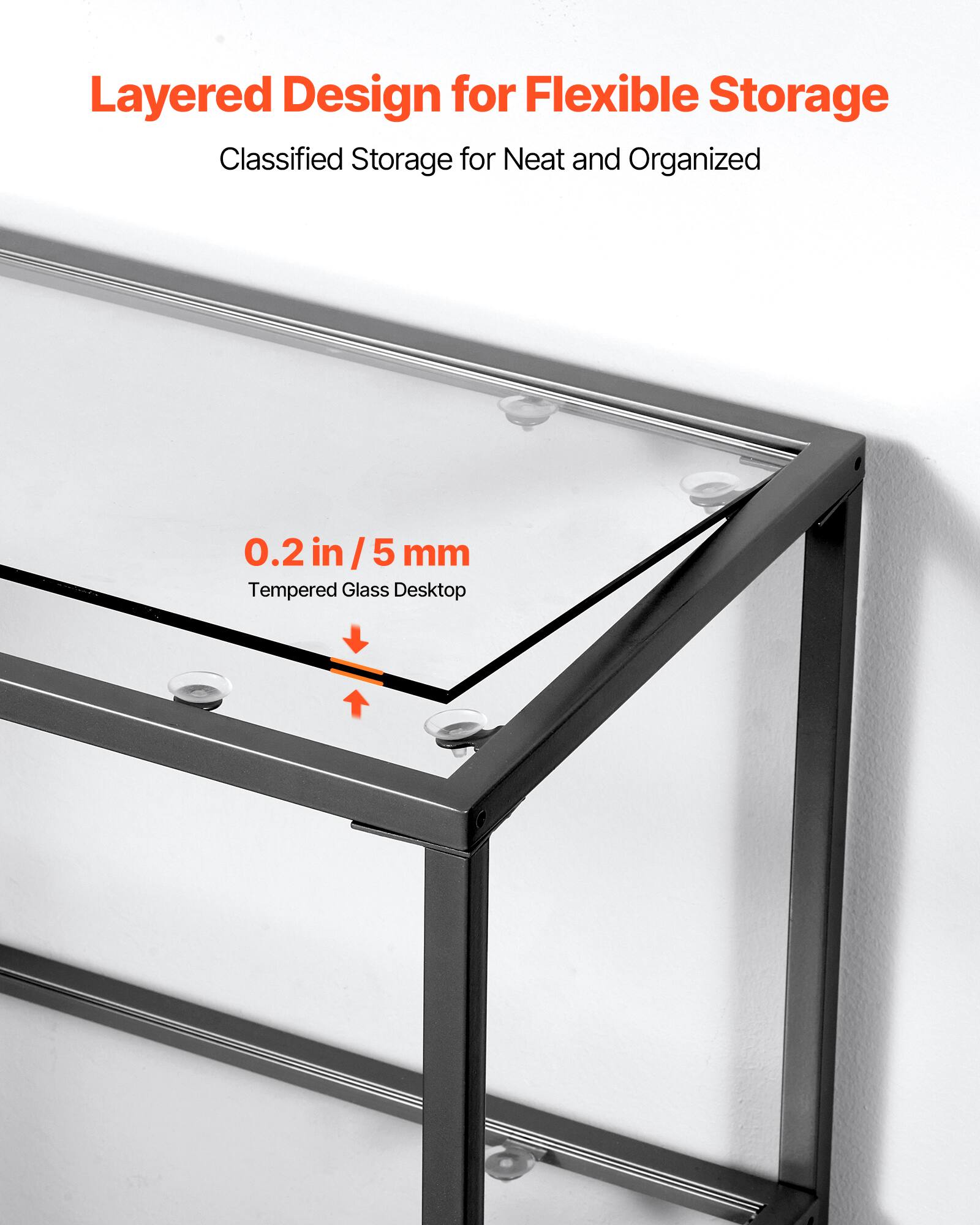 Layered Design for Flexible Storage, Classified Storage for Neat and Organized, 0.2 in / 5 mm, Tempered Glass Desktop