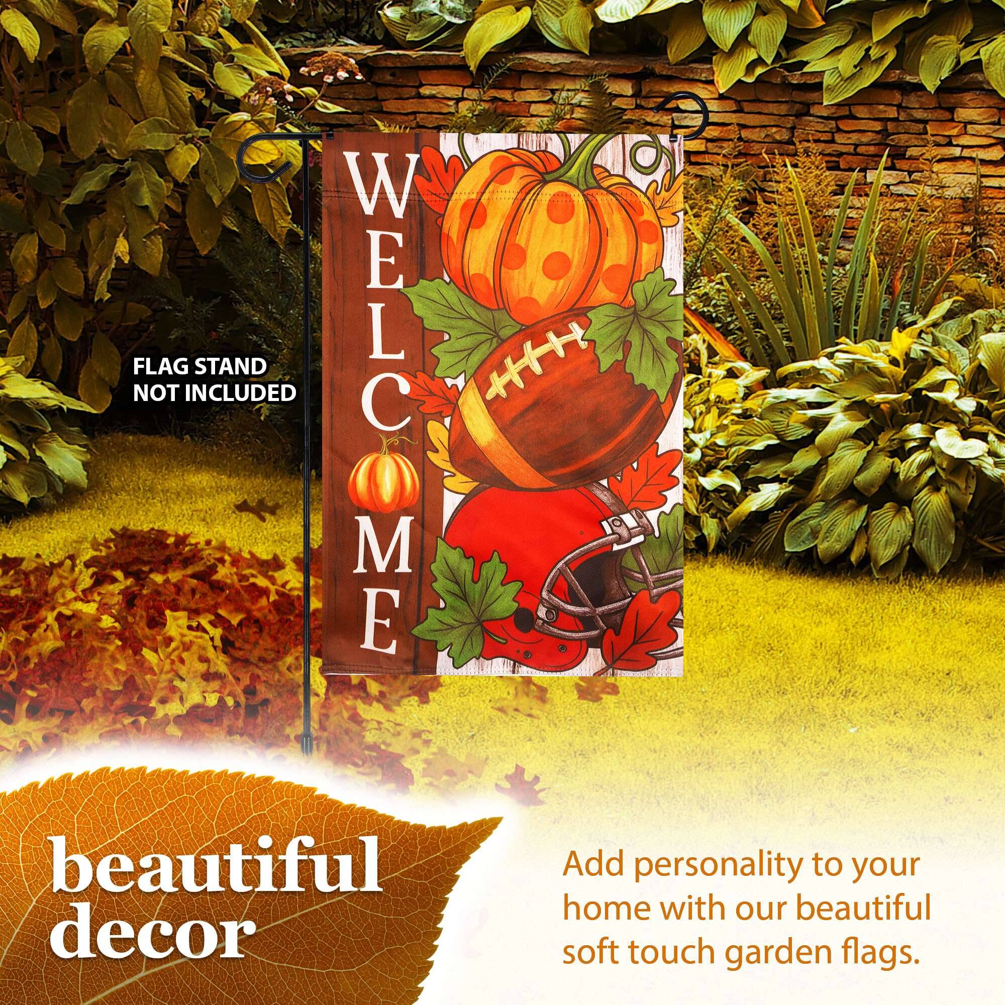 NOT FLAG INCLUDED STAND WELCOME beautiful decor

Add personality to your home with our beautiful soft touch garden flags.