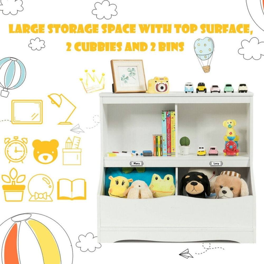 LARGE STORAGE SPACE WITH TOP SURFACE, 2 CUBBIES AND 2 BINS