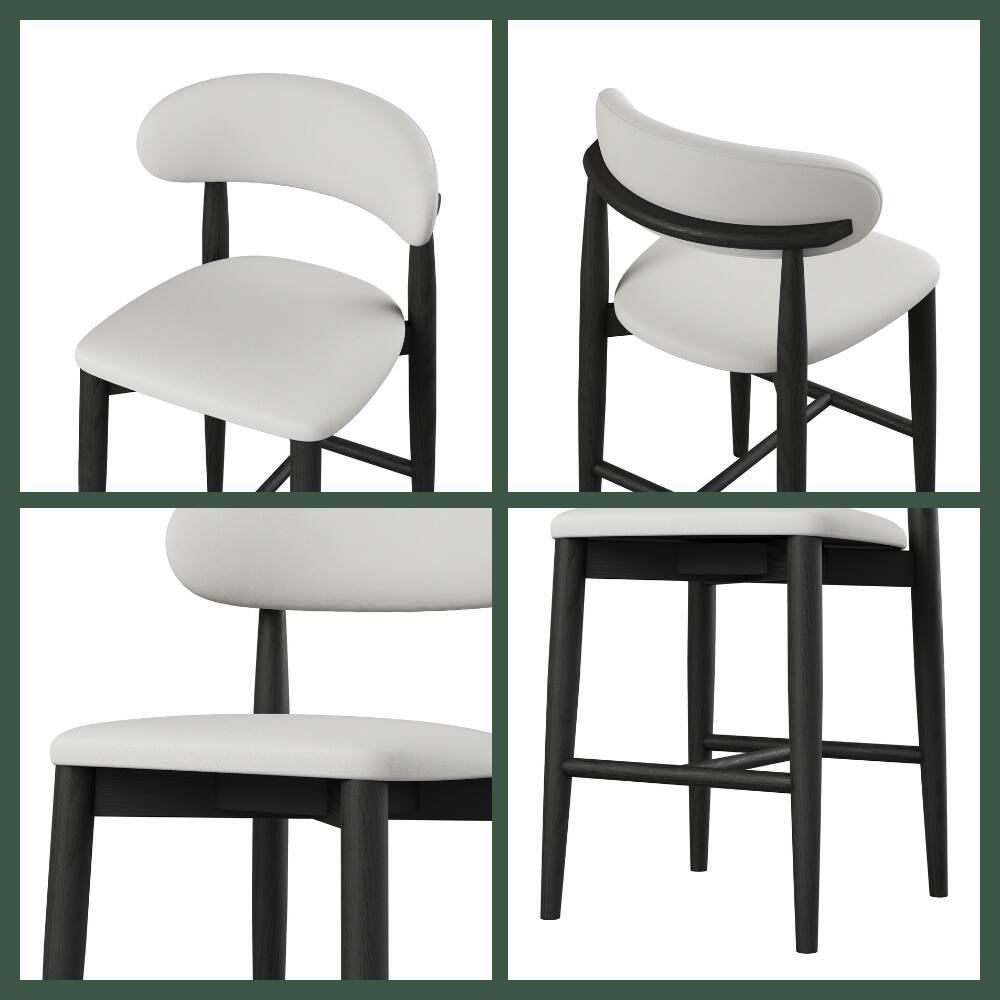 Alt View 2. POVISON - 24" Assembled Mid-Century Modern Wood Counter Height Bar Stools Set of 2, Faux Leather Counter Stools, Beige & Black - Beige & Black PU Leather.