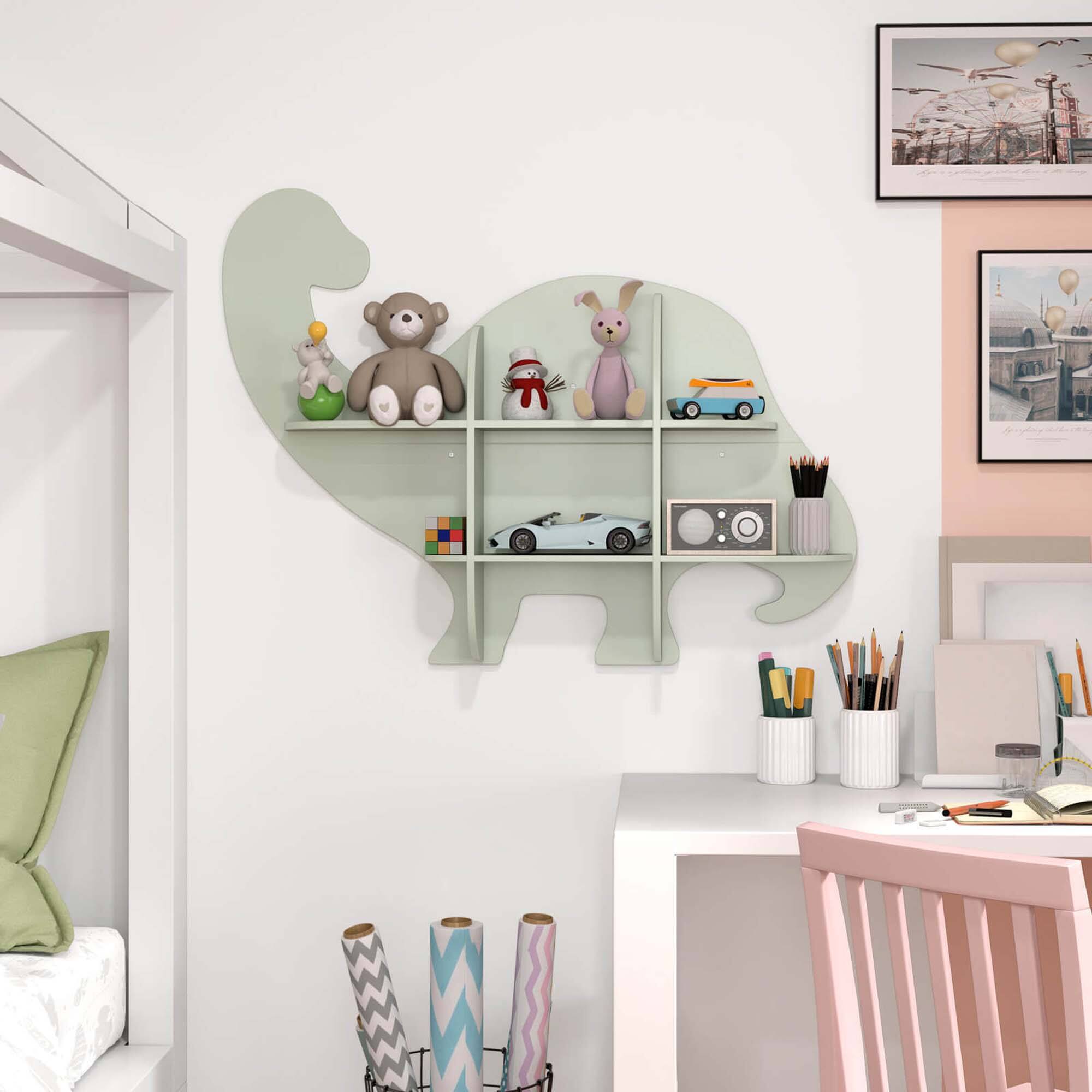 Alt View 5. Costway - Costway 2-Tier Floating Dinosaur Kids Bookshelf Wall-Mounted Nursery Book Shelf - Green.