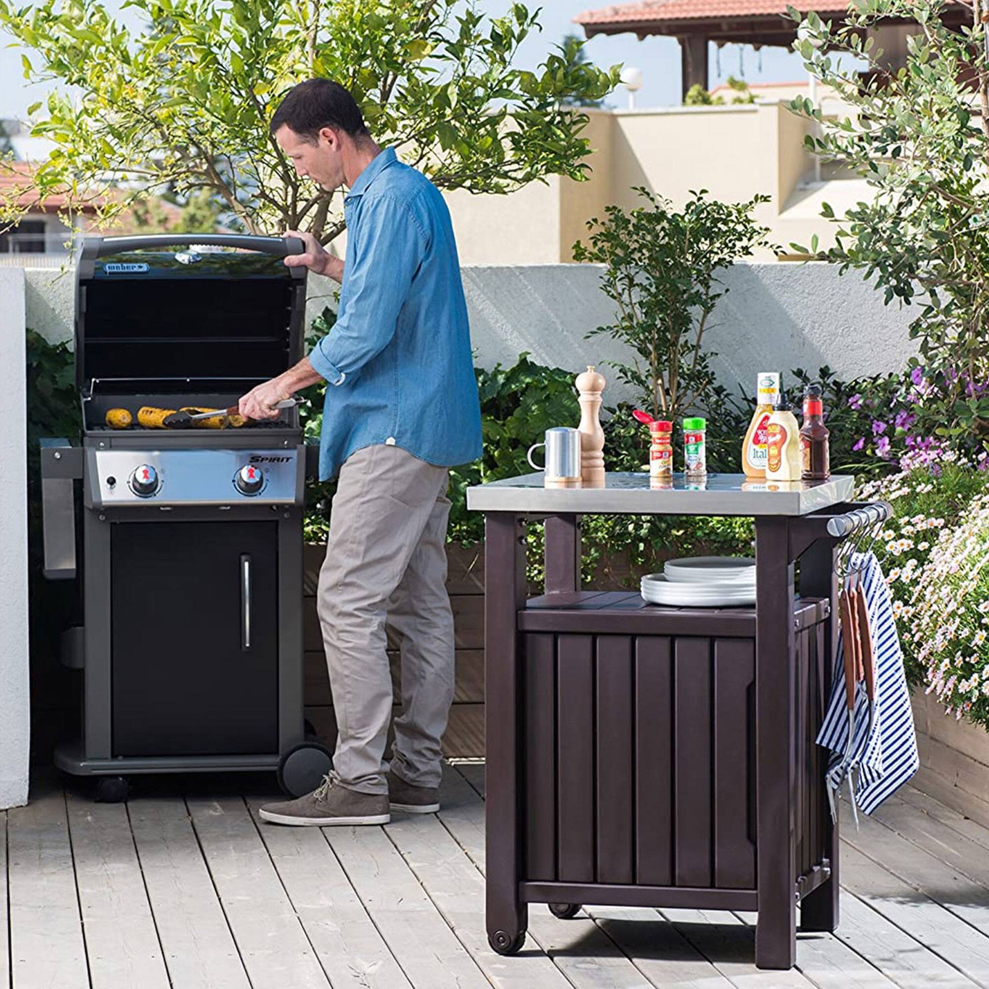 Alt View 4. Keter - Keter Unity 40 Gallon Stainless Steel Top Storage Grilling Bar Cart (Set of 2) - Brown.