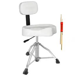 5 CORE - Drum Throne w Backrest 4" Padded Stool Adjustable 24.5" Drummer Chair w 441Lb Capacity - White