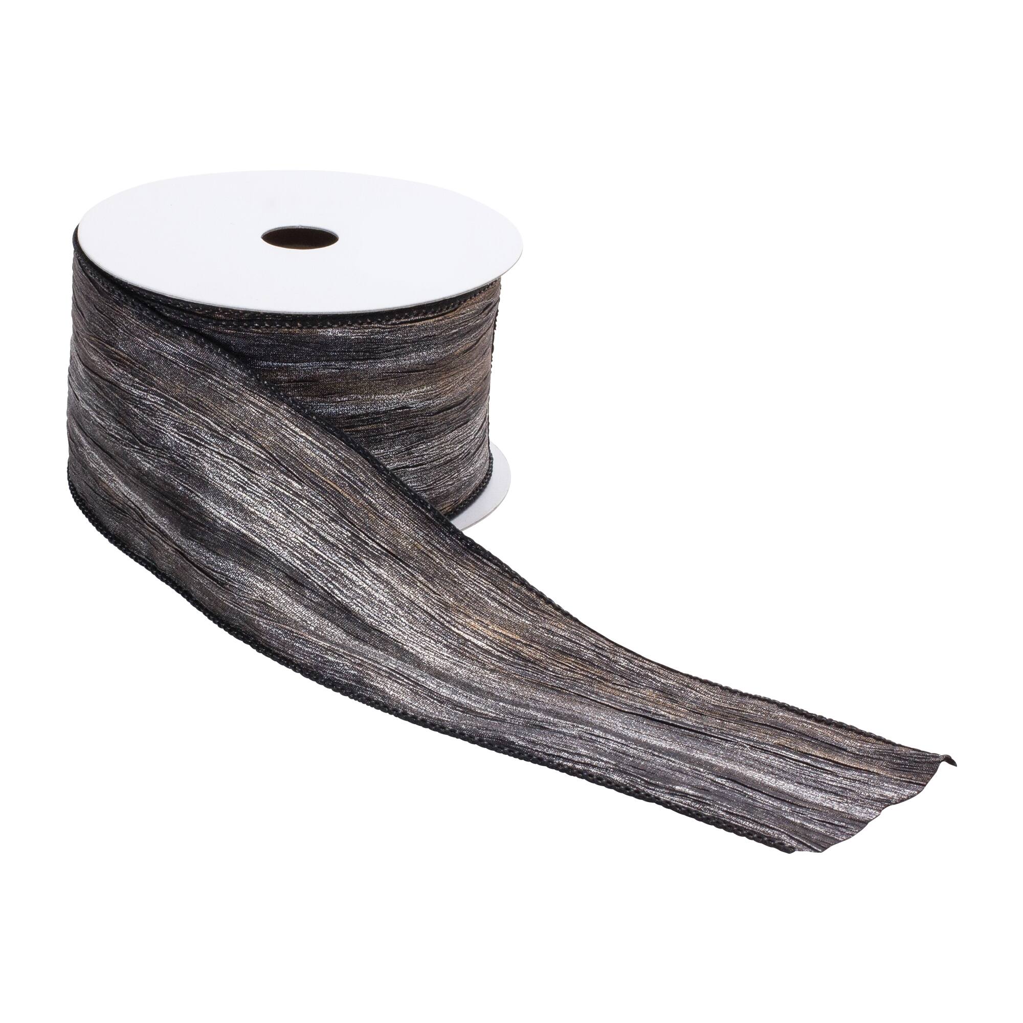 Angle. BreeBe - Metallic Black and Silver Ribbon (Set of 2) 2.5" x 10 Yds. - Black, Grey.