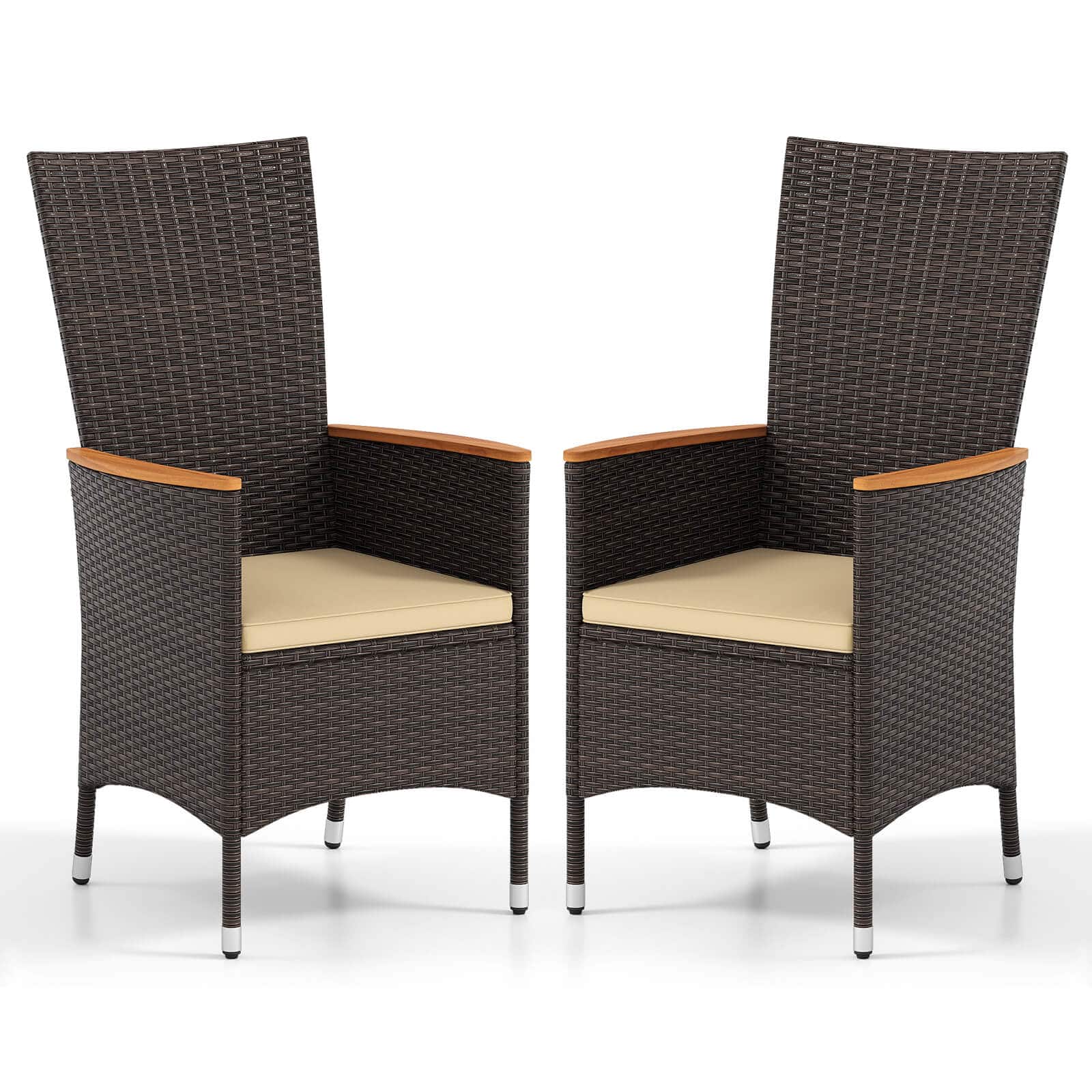 Costway - Patio Rattan Chairs Set of 2 with High Backrest & Acacia Wood Armrests, Cushion - Mix Brown,Beige price history on PriceWatchPro
