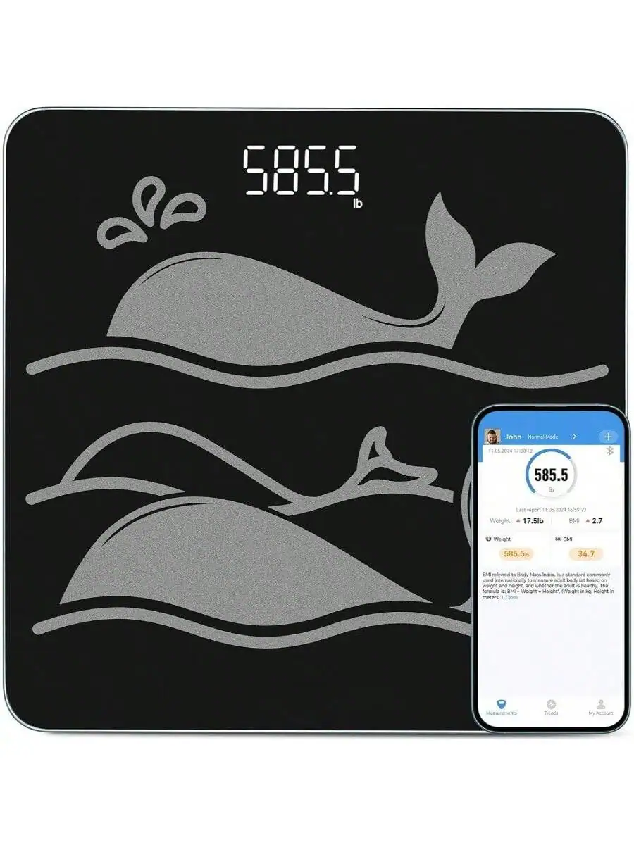 Pacoar Cade - Body weight scale tempered glass platform, sync with health apps, 11.8×11.8 Platform for bathroom use - Smart Scale Black