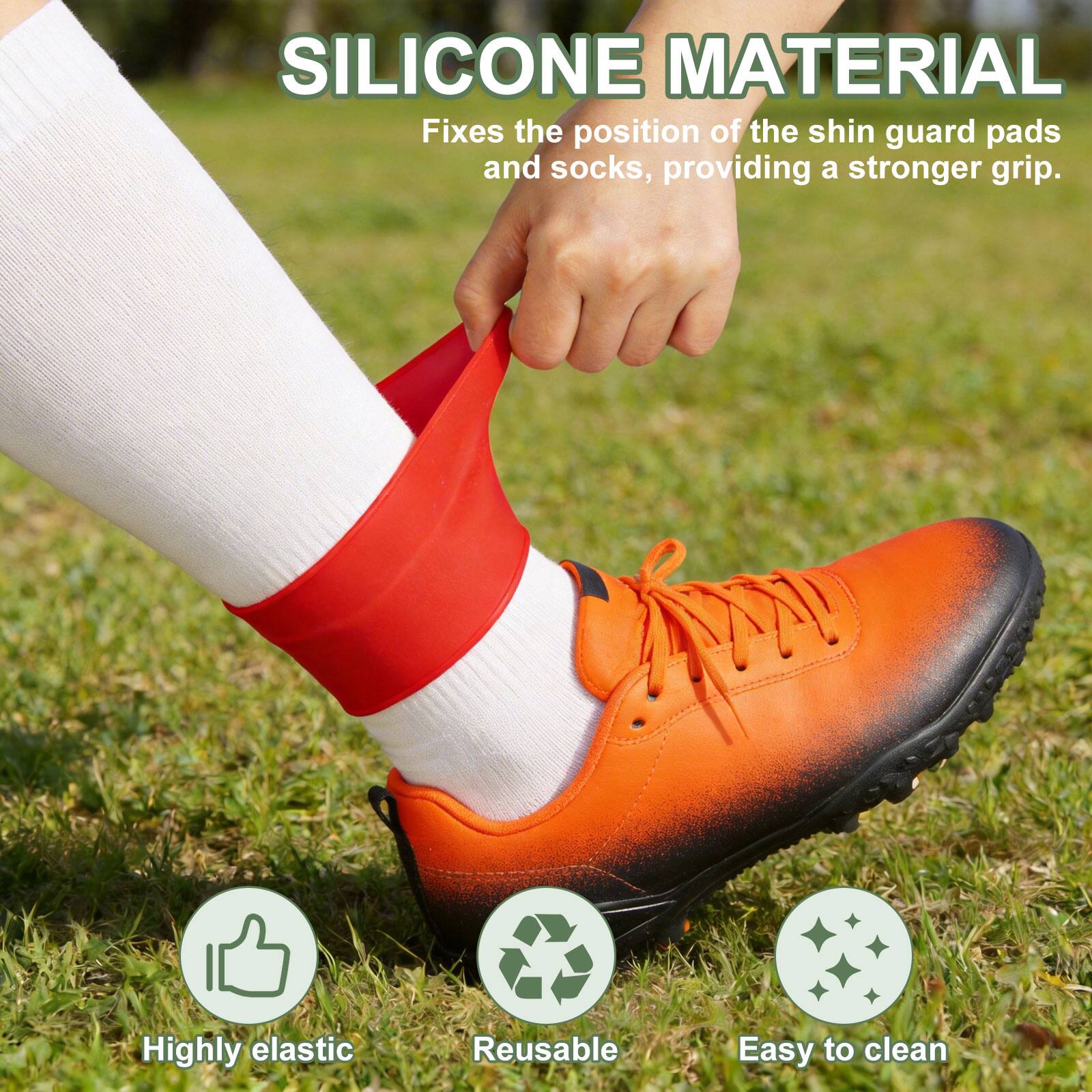 SILICONE MATERIAL  
Fixes the position of the shin guard pads and socks, providing a stronger grip.  
Highly elastic  
Reusable  
Easy to clean
