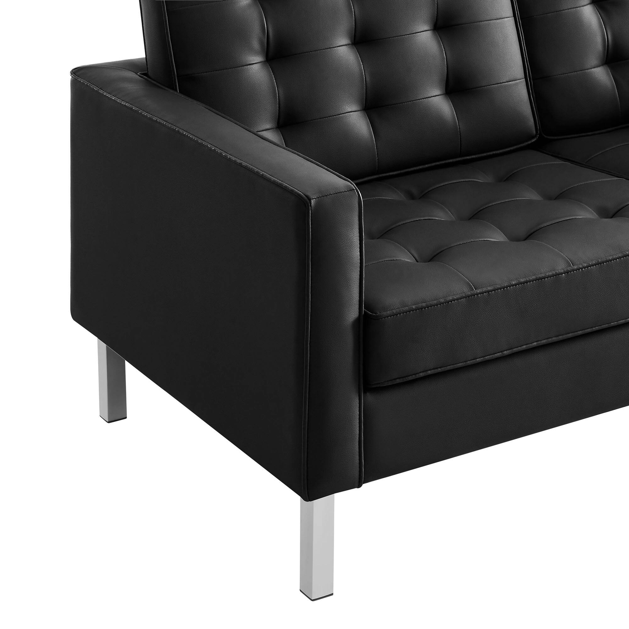 Alt View 6. Modway - Loft Tufted Vegan Leather Loveseat by Modway - Silver Black.