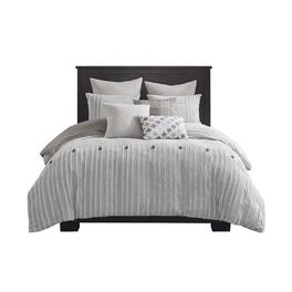 Gracie Mills - Cora Oversized Cotton Clipped Jacquard Comforter Set with Euro Shams Throw Pillows - Gray