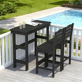 Fortune Candy - HDPE Patio Bar Set, Outdoor Bar Stools with Table, Weather Resistant, for Poolside, Garden, Yard, Balcony (3 Piece) - Black