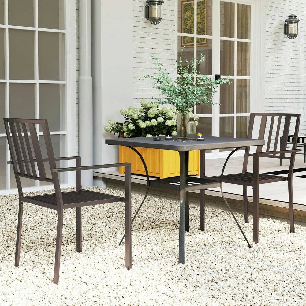 Back. Resenkos - Resenkos Patio Dining Chairs, Outdoor Dining Set, Galvanized Steel, Brown - Brown.