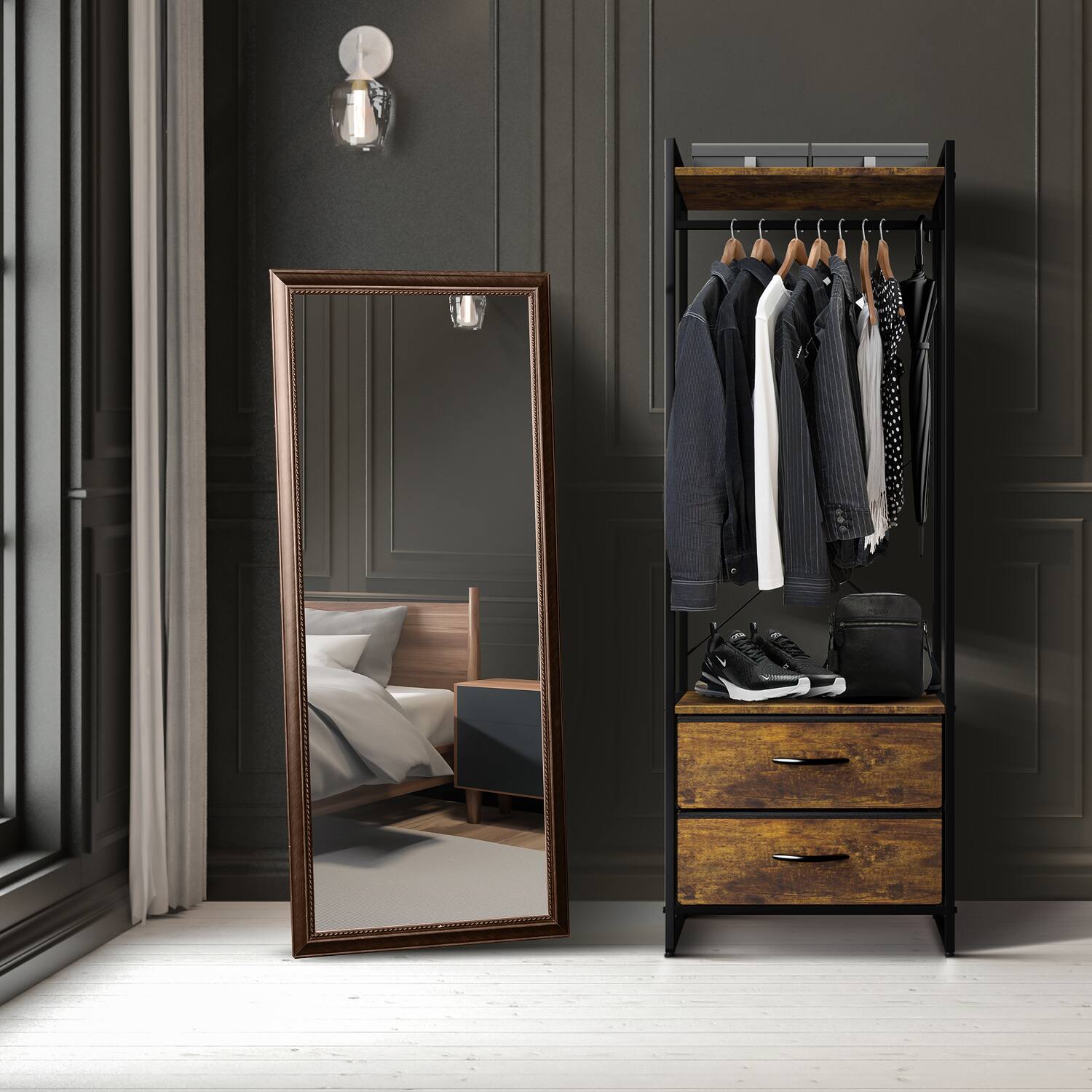 Alt View 4. Sorbus - Sorbus Premium Cothing Rack with Drawers - Heavy Duty Wardrobe Closet with Metal Frame & Wooden Top - 70Inch Tall - Rustic.