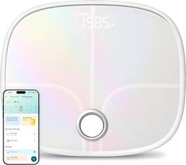 Luckbyte - Rechargeable Rainbow Digital Body Fat Scale with 13 Metrics, Bluetooth Sync & Secret Mode - White