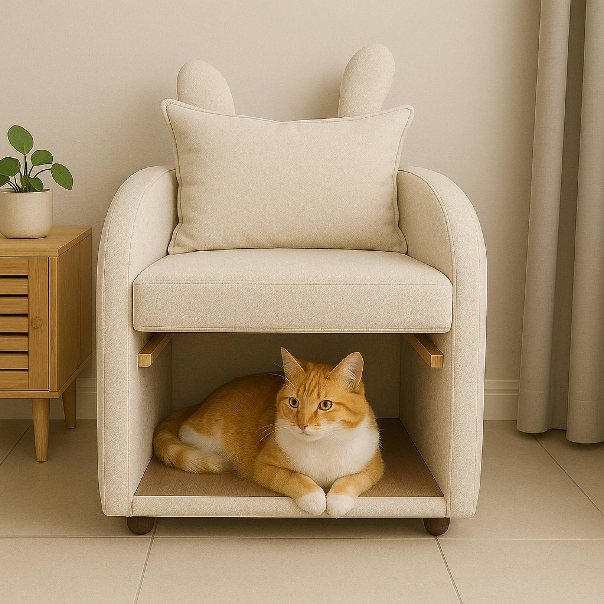 Alt View 2. GOODSILO - Pet-Friendly Bunny-Ear Armchair with Hidden Pet Compartment and Scratch-Resistant Upholstery for Cats and Small Dogs - Beige.