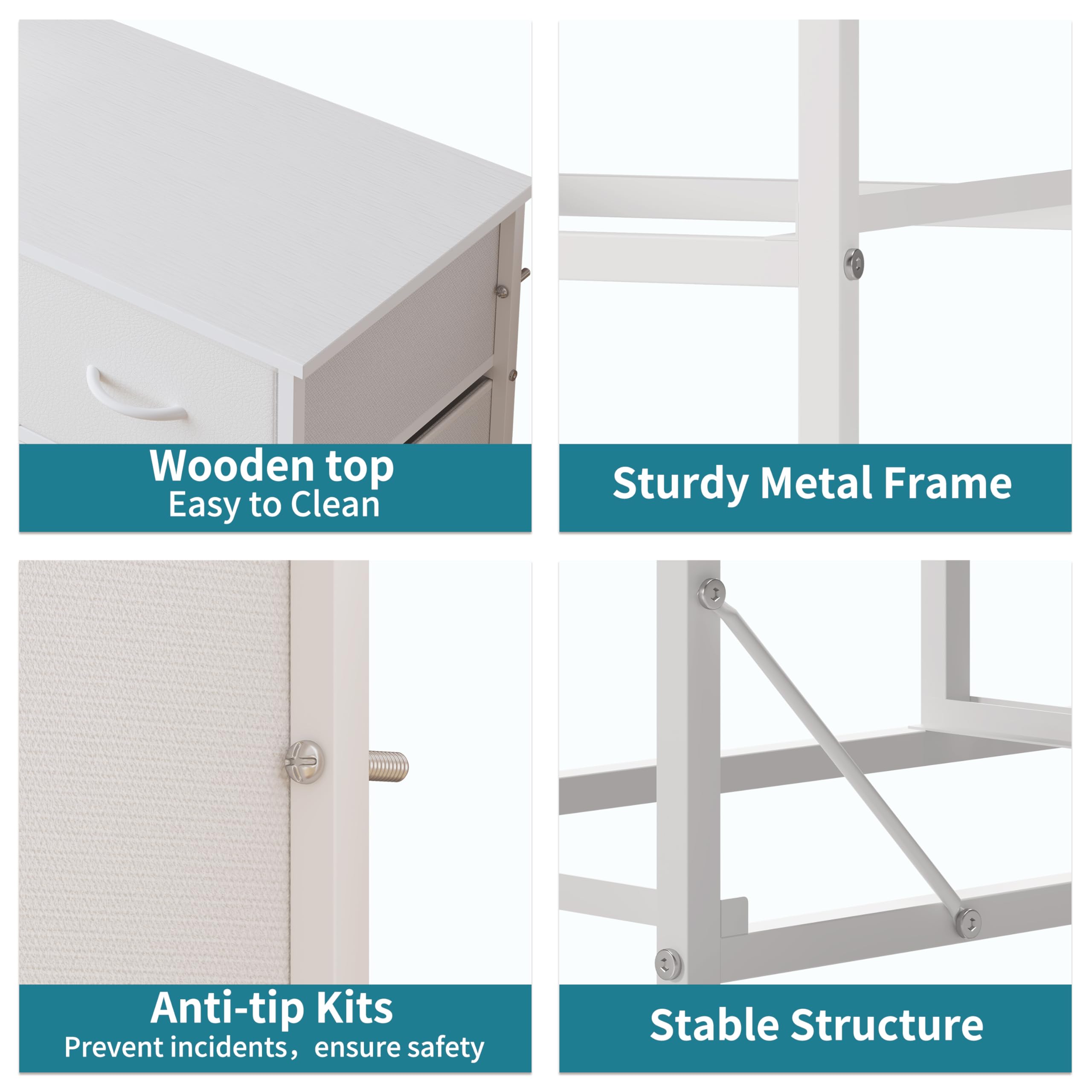 - Wooden top
  - Easy to Clean

- Sturdy Metal Frame

- Anti-tip Kits
  - Prevent incidents, ensure safety

- Stable Structure