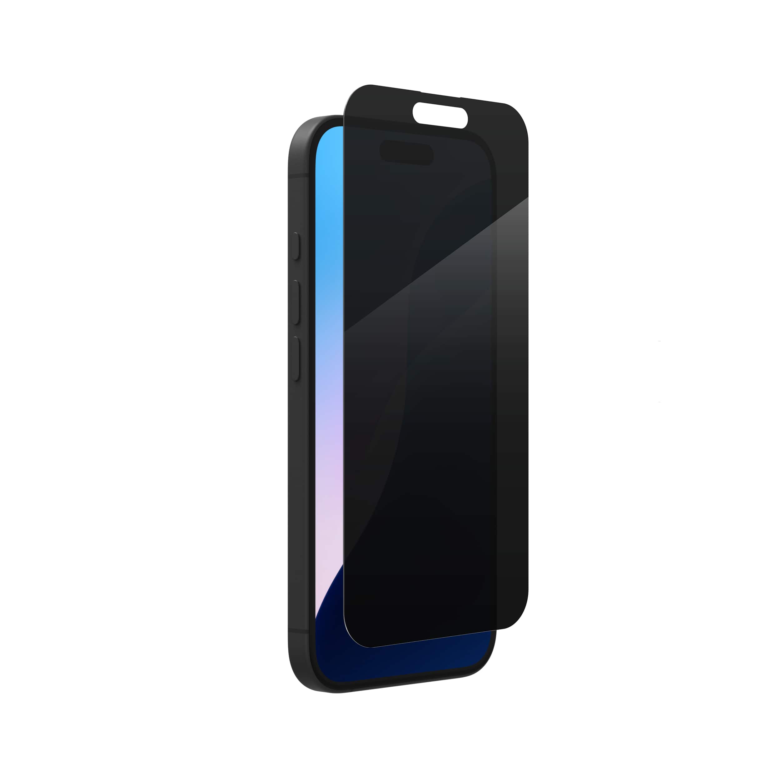 Angle. ZAGG - Glass Elite Privacy Screen Protector for Apple iPhone 16, iPhone 15 - Tinted.
