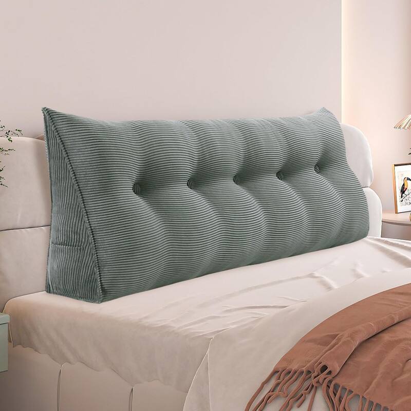 Front. wowmax - Wedge Pillow Headboard for Queen - Gray Large Wedge Pillow with Side Pocket - Grey.