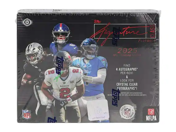 H OF a y r 2 50 BUCCANEERS 2 2 NFL TOPPS Future CLASS football 2025 NFL Trading Cards FIND 4 AUTOGRAPHS* PER BOX! & LOOK FOR CRYSTAL CLEAR AUTOGRAPHS*! DEMPTION CARDS WITH EXPIRATION DATES (NO PUR ART. VISIT TOPPS.COM/NPN NPN FOR DETAILS AND ENTRY.) TaPPS THE EXCLUSIVITY NFL LHJ NFL TRADING CARD LG172017540 NFLPA