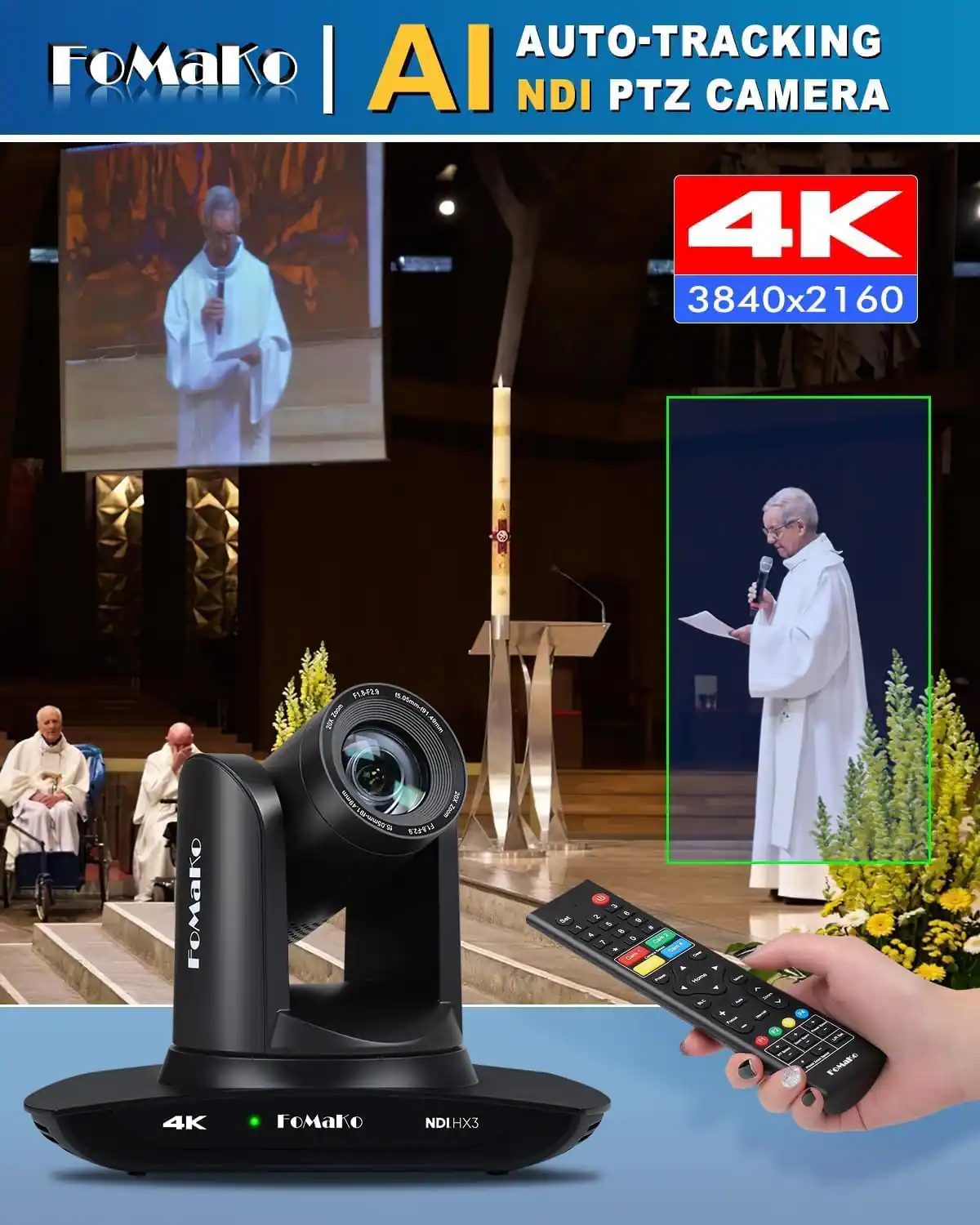 AUTO-TRACKING FoMaKo | AI NDI PTZ CAMERA 4K 3840x2160

FLBF20 15.00mm-19 - - ask  Zoom FLAF23
2 & # - 1 E ~ E .
-
F & A 140mg 9 4 > C F I > - + I FILM , V.A
/
1 remato
4K
FoMaKo
NDIHX3