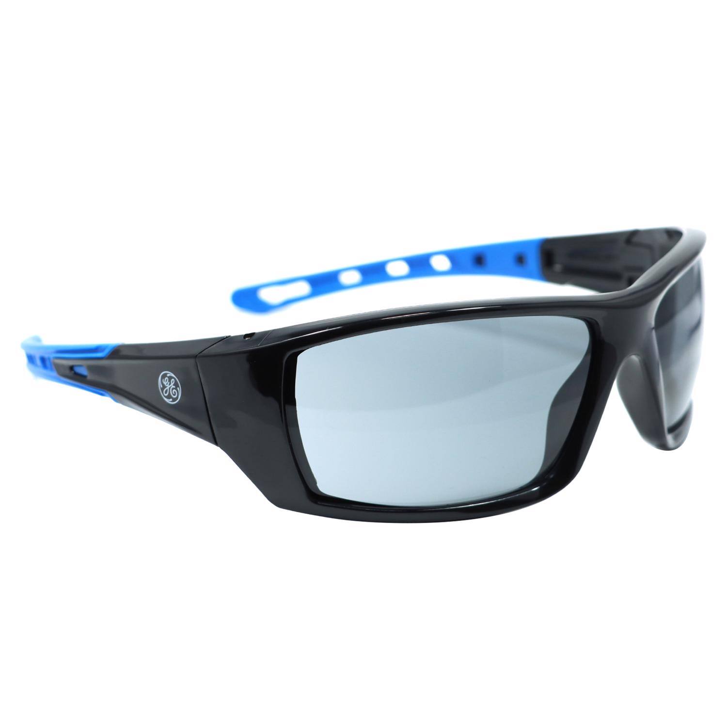 Angle. General Electric - General Electric 04 Series Anti-Fog Impact-Resistant Safety Glasses Smoke Lens Black/Blue Frame 1 pk - Black | Blue.