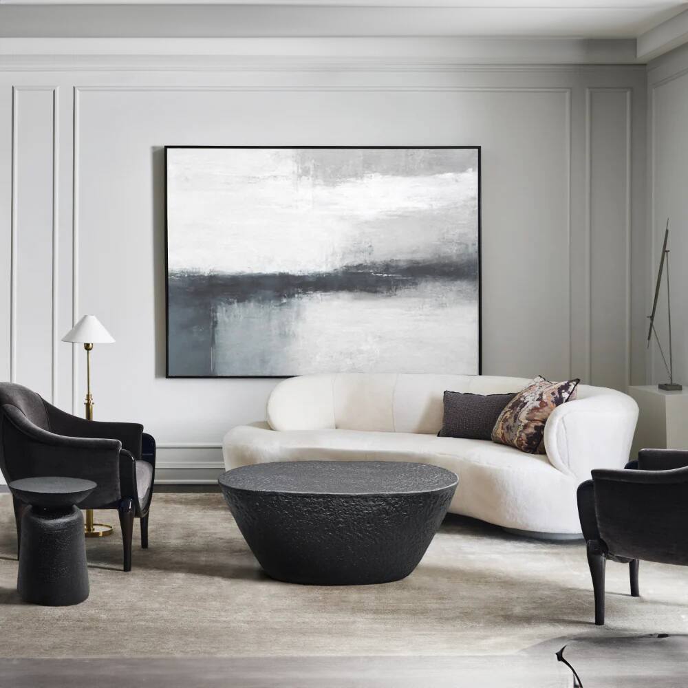 Alt View 7. Manhattan Lane - Josi 36 Inch Coffee Table, Handcrafted Hammered Design, Matte Black Sculptural Aluminum Frame - Black.