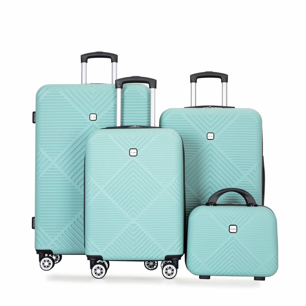 Angle. Ropilly - Ropilly 4 Piece Luggage Set Light Blue Hard Shell Suitcase with 14 Inch Makeup Box - Light Blue.