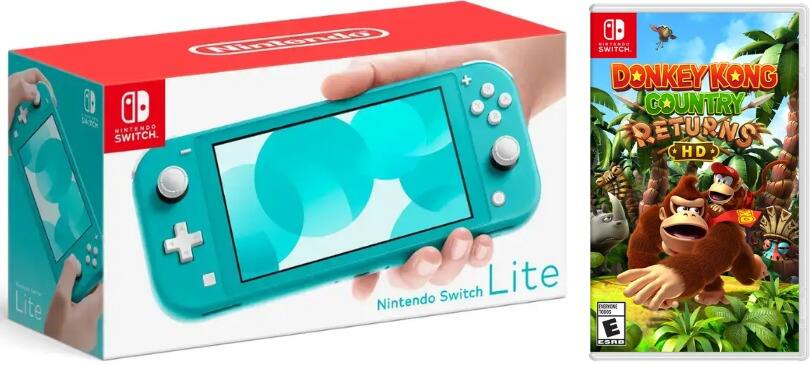 Switch Lite Turquiose Bundle With Donkey Kong Game Nintendo Switch