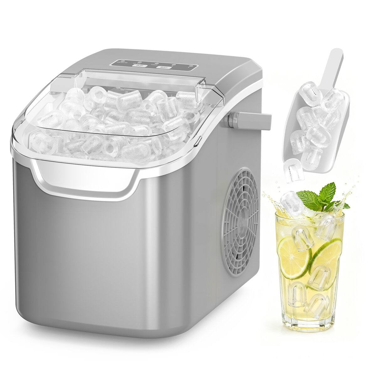 Front. Electactic - Portable 12hq Countertop Bullet Ice Maker 26lbs/24h with Fastest 6‑Min Ice (grey) - GREY.