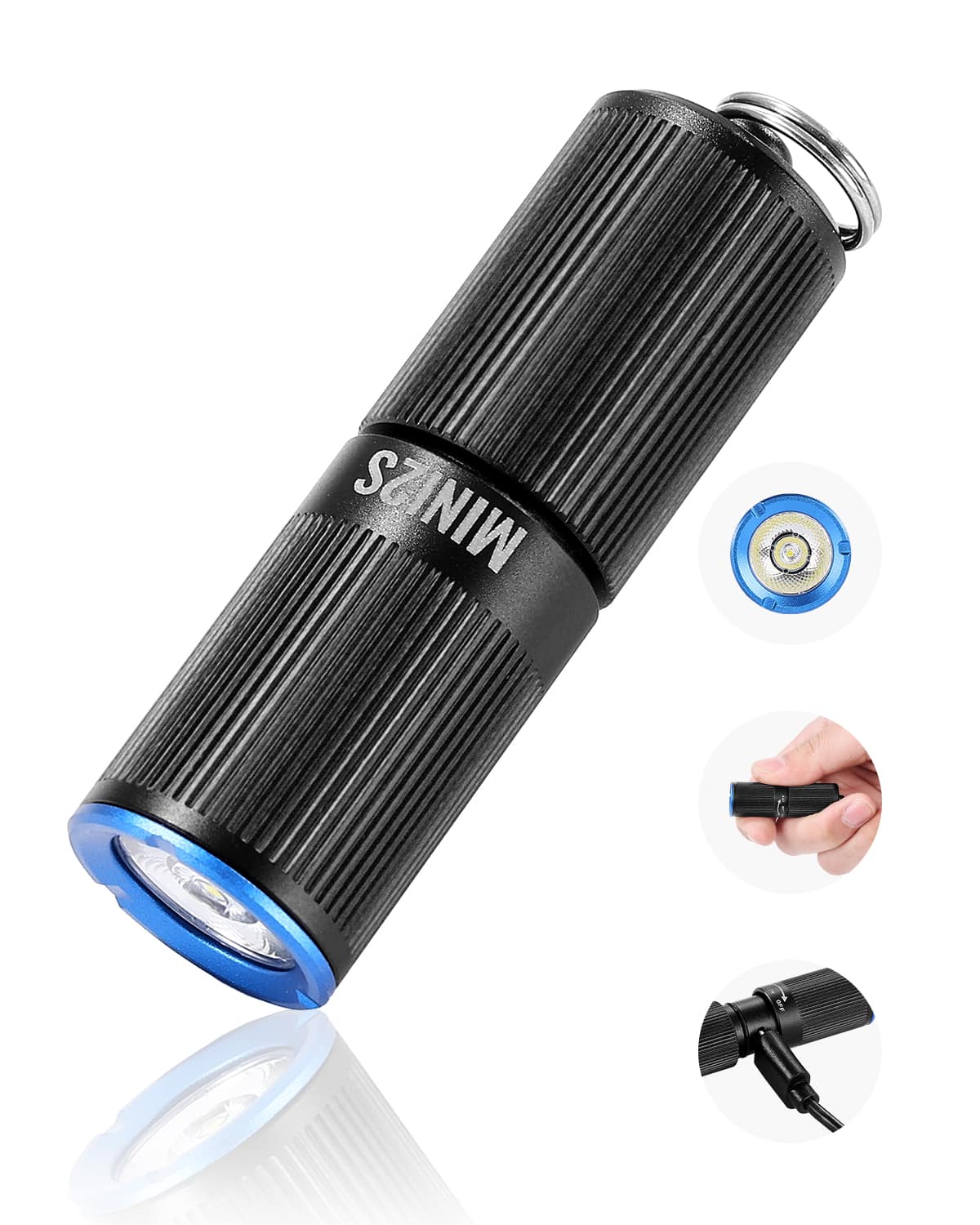 VEVOR - Keychain Flashlight, Rechargeable Mini LED Flashlight, 200 High Lumens Pocket-Sized Flashlight with 2 Lighting Modes - Black