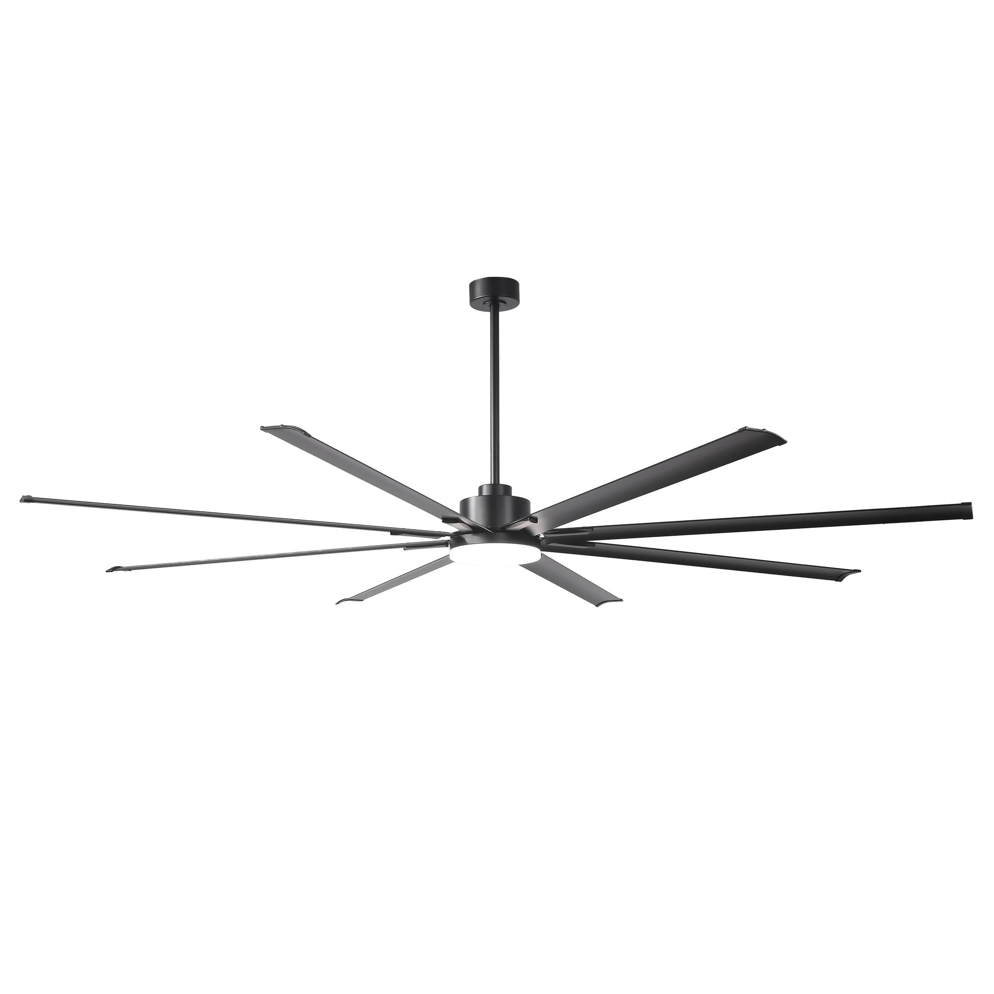 Back. Vaczon - 100" Industrial Aluminum 8-Blade Large Indoor Commercial Ceiling Fan with Dimmable 3CCT LED Light and Remote - Matte Black.