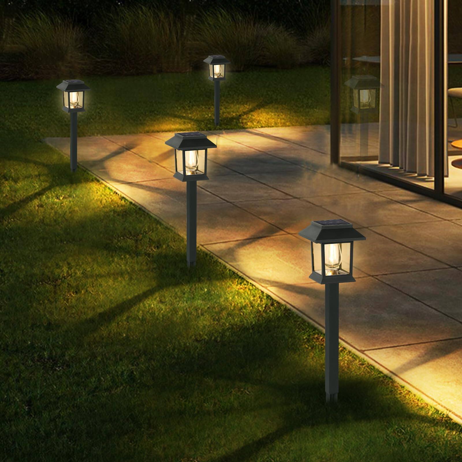 Back. Dazzed Corner - Solar Pathway Lights 12-Pack Outdoor Waterproof 3000K, Auto On/Off Garden & Yard Lighting - Black.
