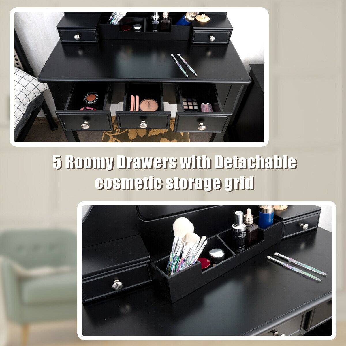 5 Roomy Drawers with Detachable Cosmetic Storage Grid