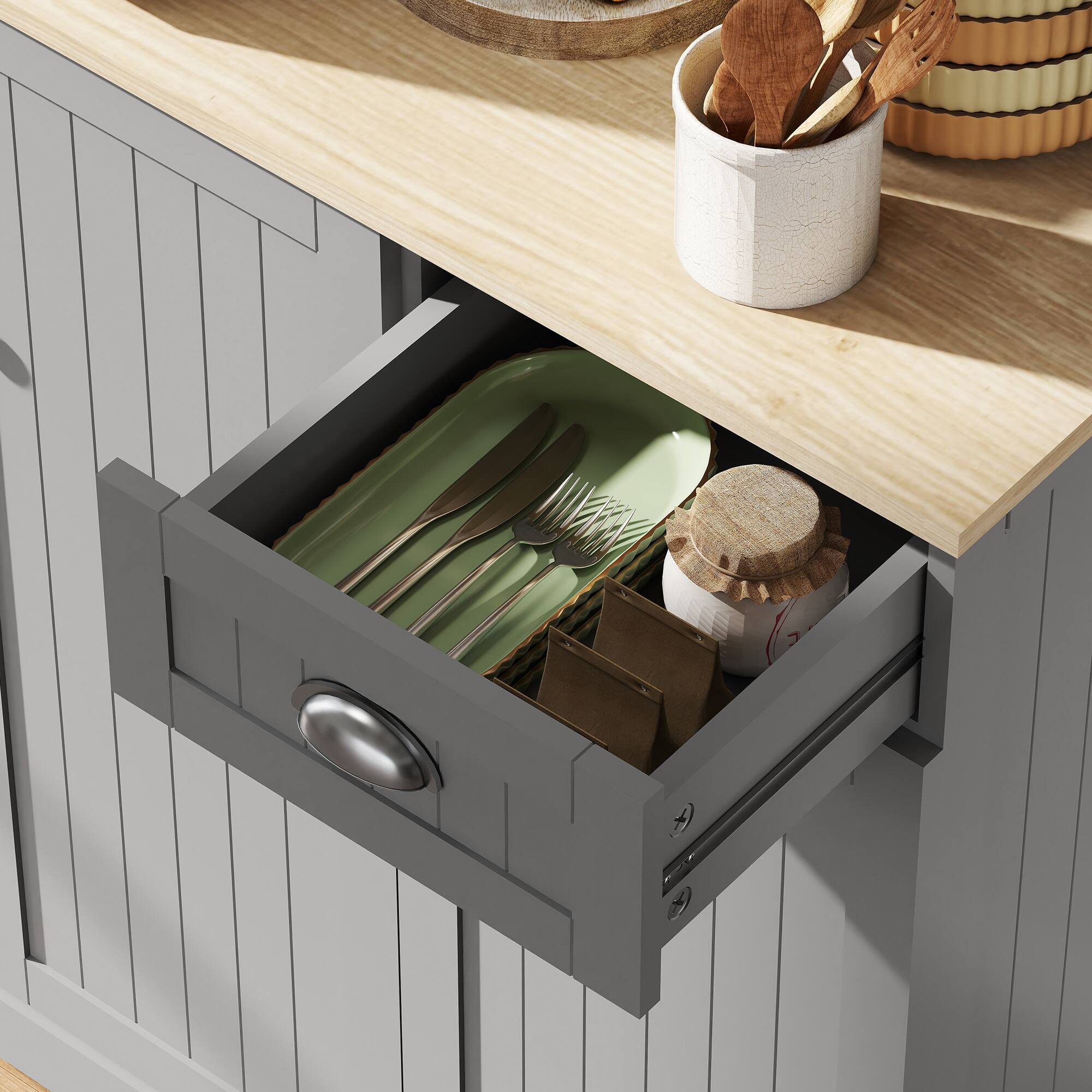 Alt View 8. Homcom - 71" Buffet with Hutch - Gray.