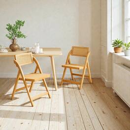 Hivvago - Rattan Cane Foldable Chairs in a Set of Two with Moveable Backrests - Natural
