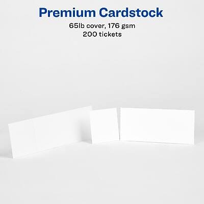 Premium Cardstock  
65lb cover, 176 gsm  
200 tickets