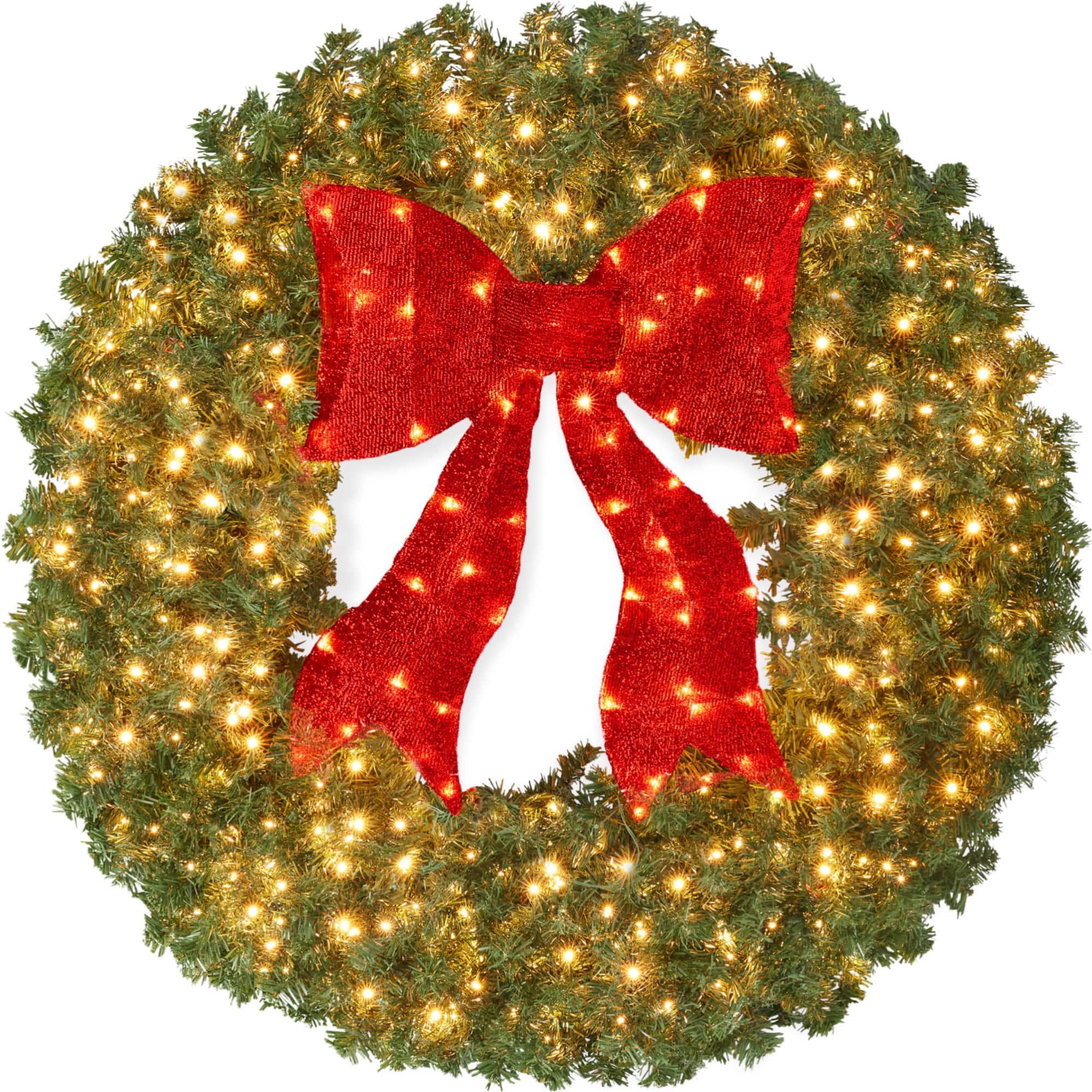 Best Choice Products - 36in Artificial Pre-Lit Fir Christmas Wreath Decor w/ Red Bow, 150 LED Lights, 300 Tips, Plug-In - Green Spruce