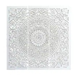 Manhattan Lane - Josa 3pc Wood Wall Panel Set, Mandala Floral Carving, Finish, 48 Inch Square Decor - Antique White