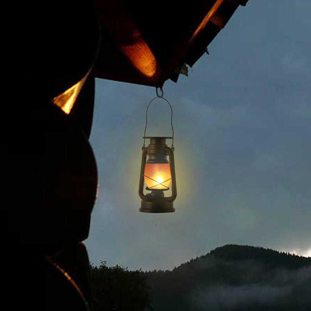 Alt View 3. Oumilen - 2 Pack Vintage Solar Hurricane Lantern – IP44 Waterproof Hanging Lamp with Constant & Flame Modes for Patio.