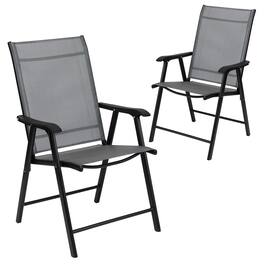 Emma + Oliver - Outdoor Folding Patio Sling Chair / Portable Chair (2 Pack) - Gray