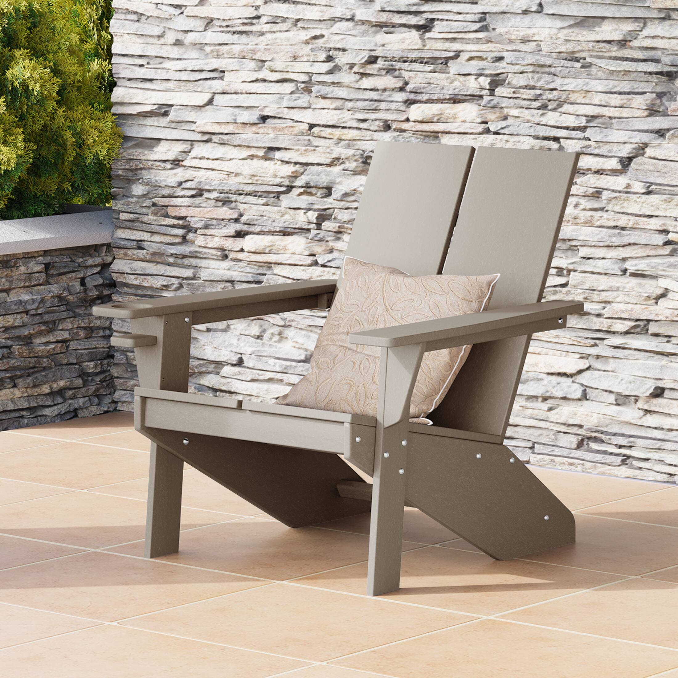 Angle. WestinTrends - WestinTrends Riviera Outdoor HDPE Modern Adirondack Chair with Cup Holder - Weathered Wood.