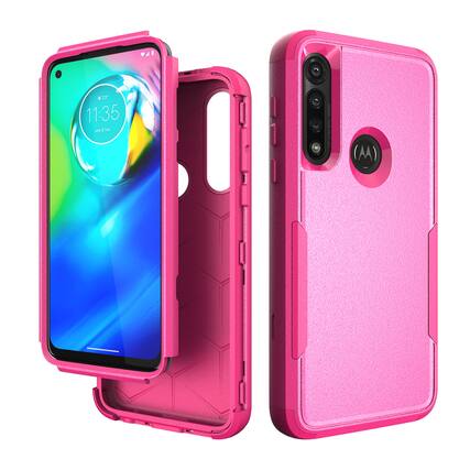 Front. Reiko - 3In1 Hybrid Heavy Duty Defender Rugged Armor Military Grade Case Motorola G Power 2020 In Hot Pink - Hot Pink.