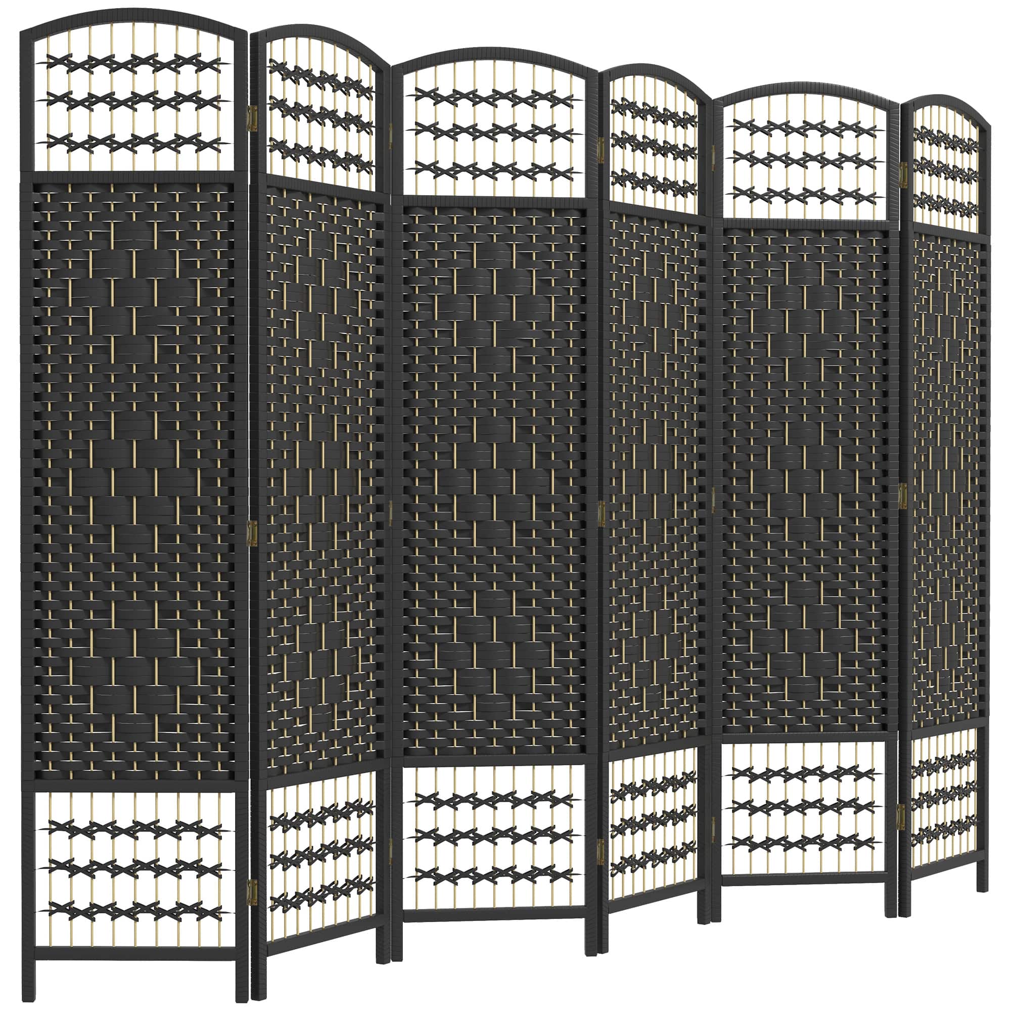 Homcom - Room Divider, Folding Privacy Screen, Room Separator, Wave Fiber Freestanding Partition Wall Divider - Black